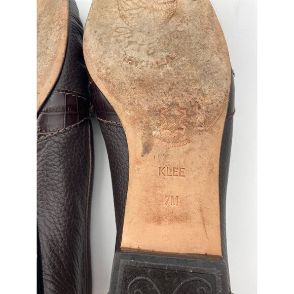 BRIGHTON‎ Klee Loafer Womens SZ 7M Brown Leather Silver Chain Brazil Square Toe - Picture 6 of 8